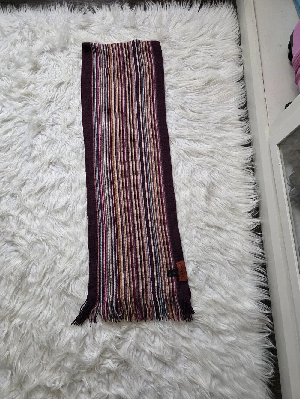 Missoni Plum Multi-Stripe Wool Blend Scarf